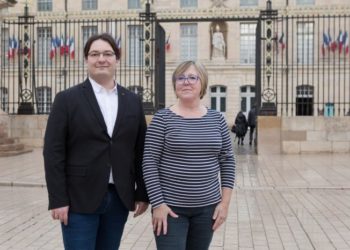 Florence Gauche and Arnaud Guvenatam, leaders of La France Insoumise in Dijon